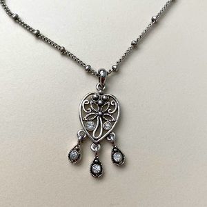 LIA SOPHIA NECKLACE-Silver Tone with Drop Heart Pendant 15.5 to 18.5 in length